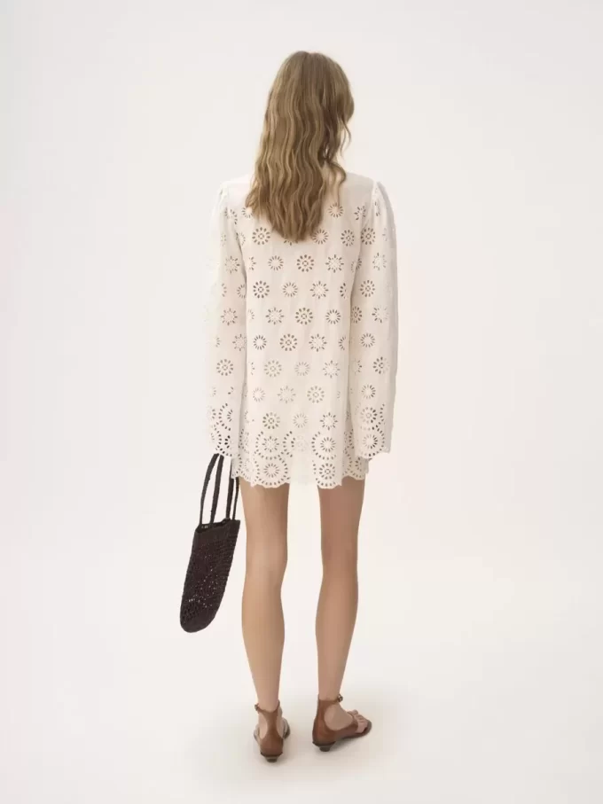 Long-sleeve mini dress in cotton voile