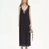 Long slip dress in silk charmeuse & lace