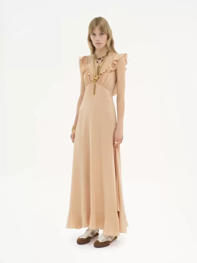 Long sun dress in crêpe de chine