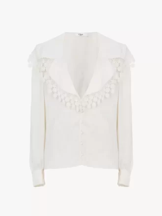 Maxi-collar blouse in silk jacquard & lace