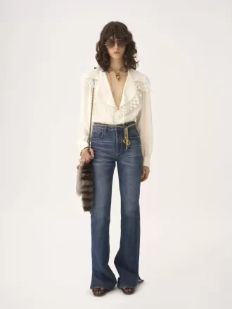 Maxi-collar blouse in silk jacquard & lace