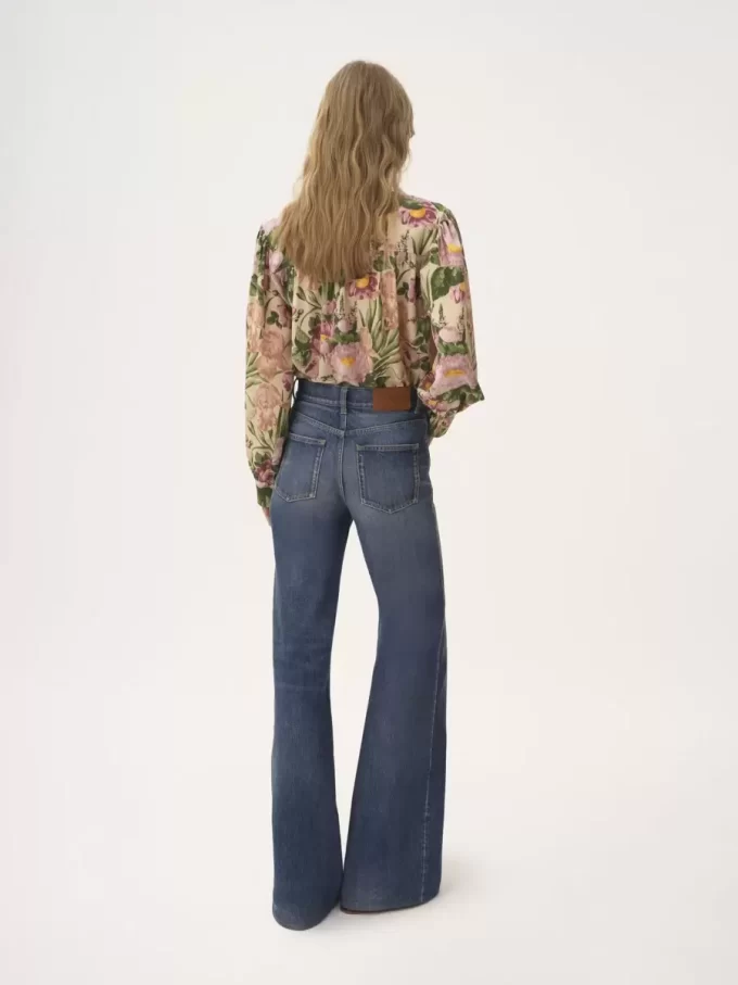 Maxi gathered lavallière blouse in crêpe de chine