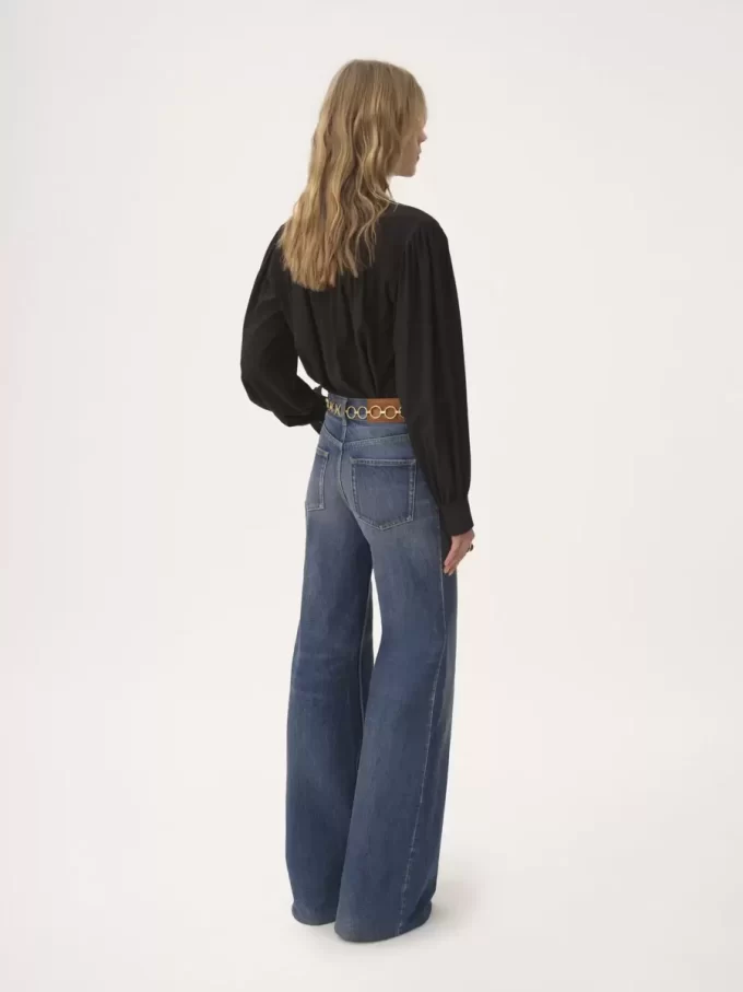 Maxi gathered lavallière blouse in crêpe de chine