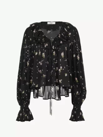 Maxi gathered ruffle top in silk charmeuse