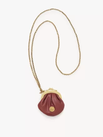 Micro Horse Medal coin purse necklace in grained leather