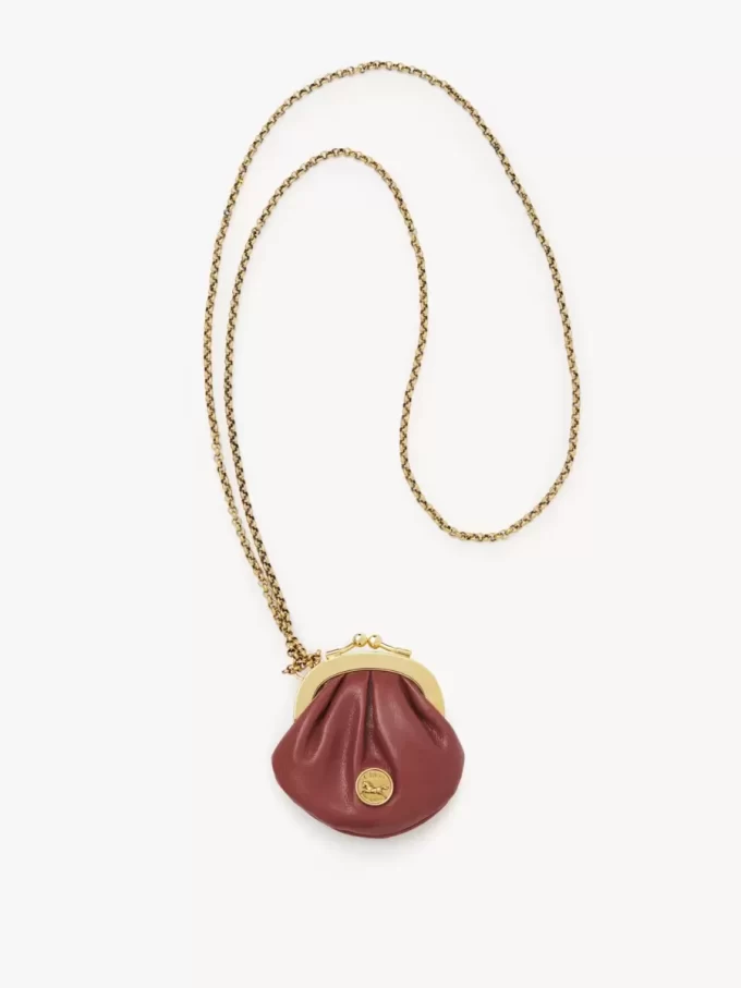 Micro Horse Medal coin purse necklace in grained leather