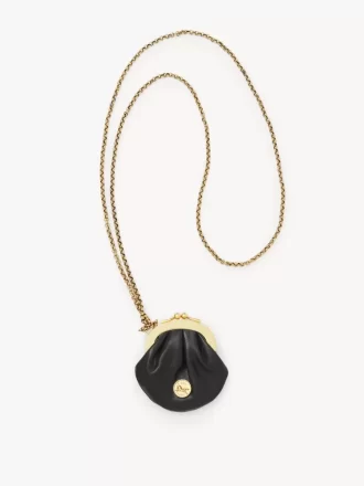 Micro Horse Medal coin purse necklace in grained leather