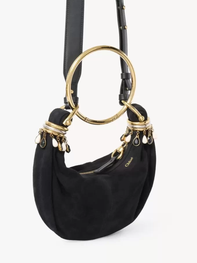 Mini Beaded Bracelet Hobo bag in suede leather