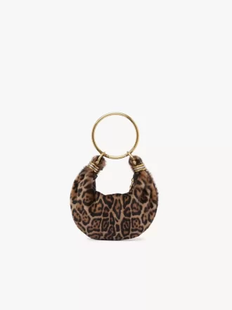 Mini Bracelet Hobo bag in leopard-print shearling