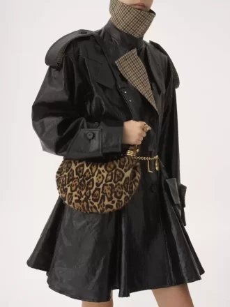 Mini Bracelet Hobo bag in leopard-print shearling