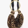 Mini Bracelet Hobo bag in leopard-print shearling