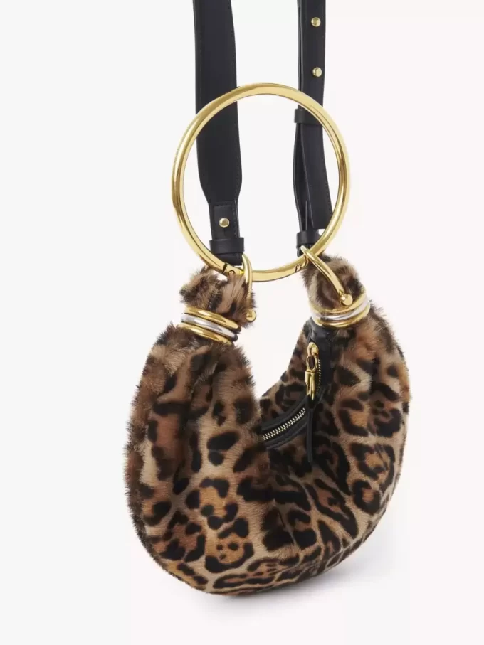 Mini Bracelet Hobo bag in leopard-print shearling