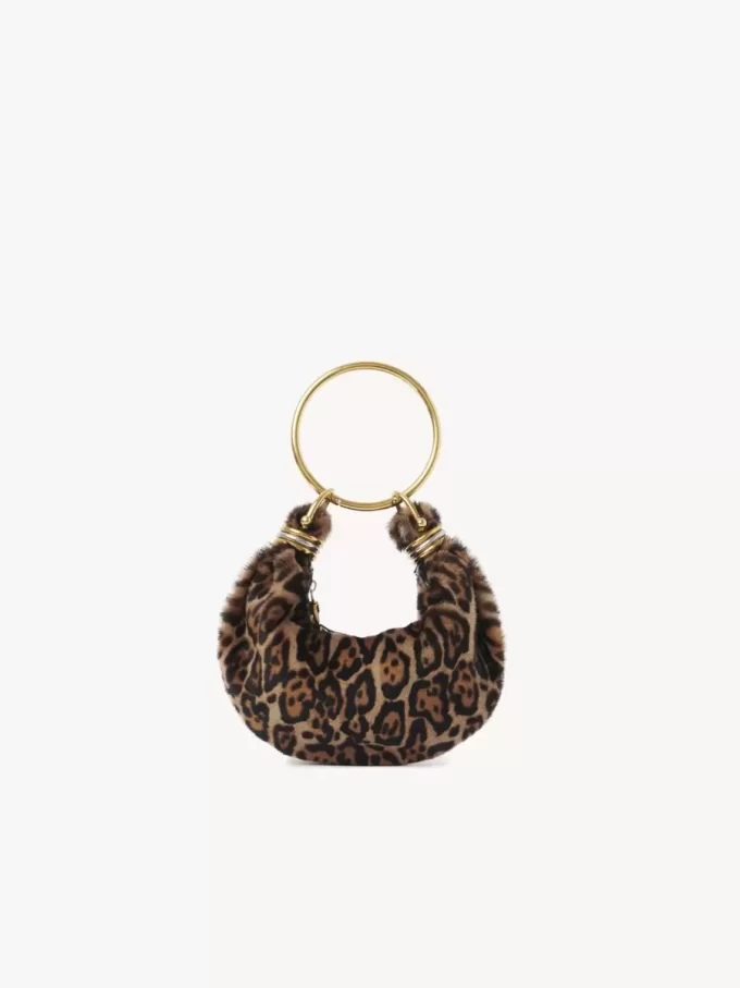 Mini Bracelet Hobo bag in leopard-print shearling