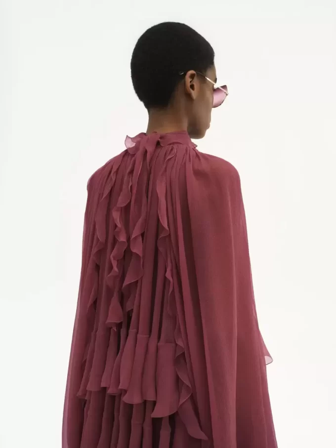 Mini cape dress in silk mousseline