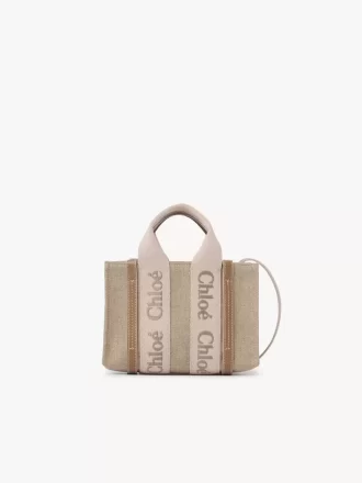 Mini Woody tote bag in linen