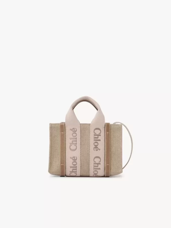 Mini Woody tote bag in linen