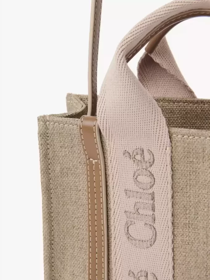 Mini Woody tote bag in linen