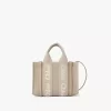 Mini Woody tote bag in linen & leather