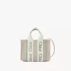 Mini Woody tote bag in linen & leather