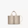 Mini Woody tote bag in linen & leather