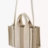 Mini Woody tote bag in linen & leather