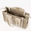 Mini Woody tote bag in linen & leather