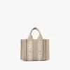 Mini Woody tote bag in linen & leather