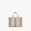 Mini Woody tote bag in linen & leather