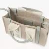 Mini Woody tote bag in linen & leather