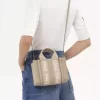 Mini Woody tote bag in linen & leather