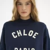 Mock-neck logo sweater in cotton fleece