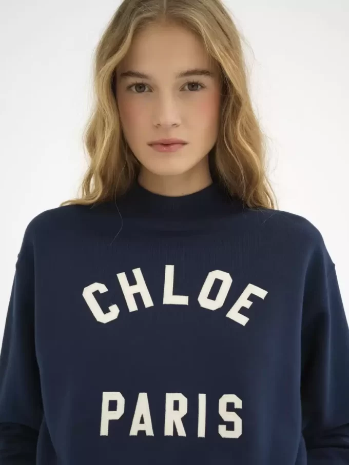 Mock-neck logo sweater in cotton fleece
