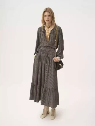 Open-neck top in crêpe de chine & lace