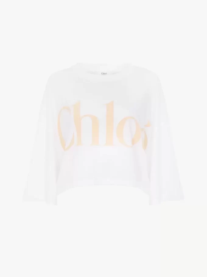 Oversized cropped logo T-shirt in cotton jersey