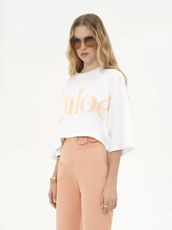 Oversized cropped logo T-shirt in cotton jersey