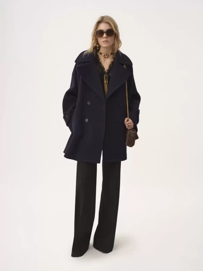 Oversized double-breasted coat in wool
