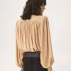 Oversized gathered lavallière blouse in crêpe de chine
