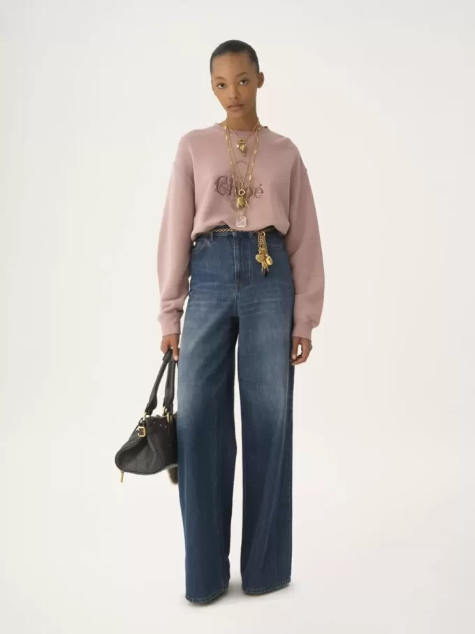 Oversized logo sweater in chiné fleece