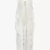 Oversized long ruffled dress in silk mousseline