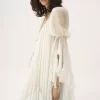 Oversized long ruffled dress in silk mousseline