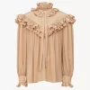 Oversized ruffle top in crêpe de chine