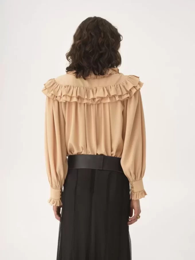 Oversized ruffle top in crêpe de chine