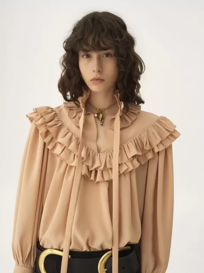 Oversized ruffle top in crêpe de chine