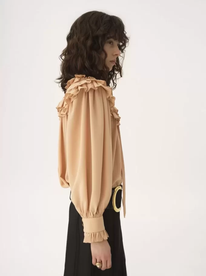 Oversized ruffle top in crêpe de chine