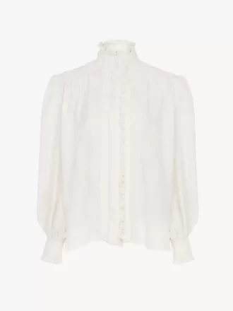 Oversized ruffled blouse in silk jacquard