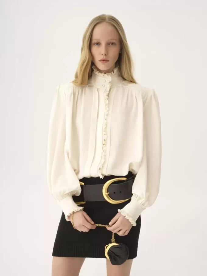 Oversized ruffled blouse in silk jacquard