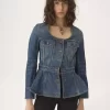 Peplum riding jacket in denim