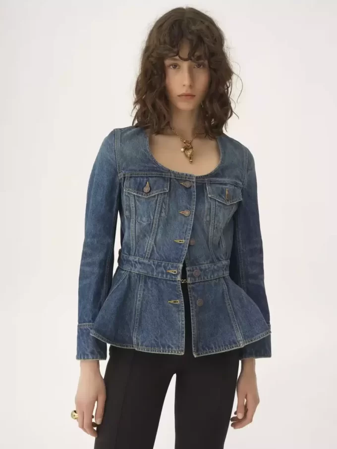 Peplum riding jacket in denim