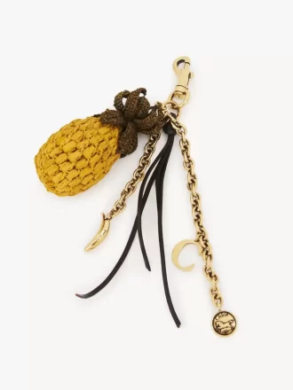 Pineapple bag charm in raffia, metal & leather
