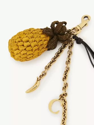 Pineapple bag charm in raffia, metal & leather
